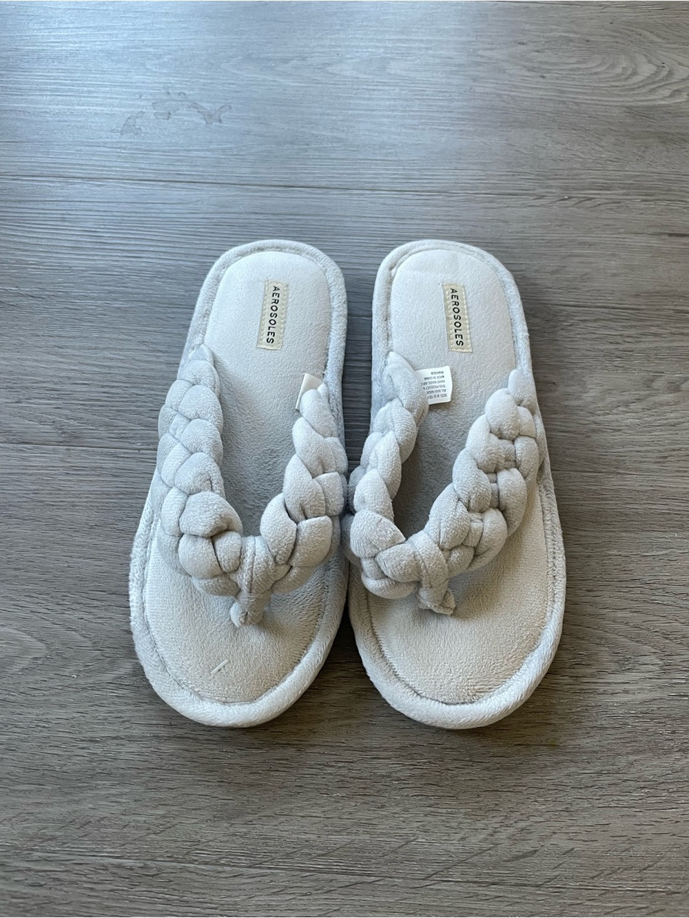 AEROSOLES Plush Braided Flip Flop Slippers in Light Cream